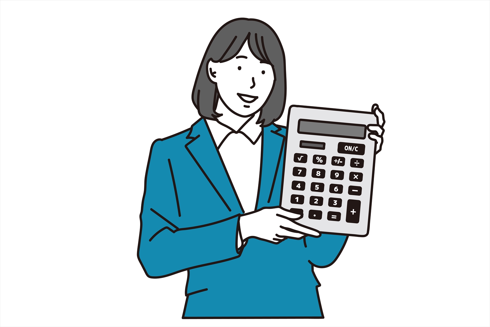 電卓を持ったスーツの女性のイラスト