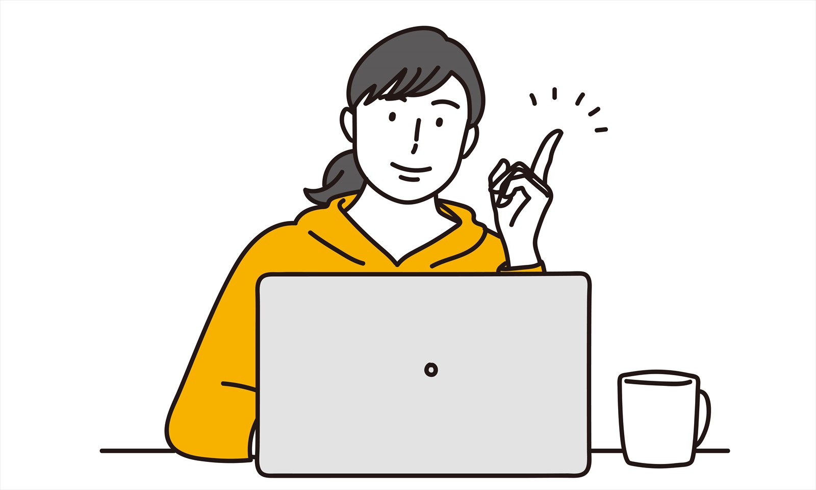 指をさすパソコンを使用している女性