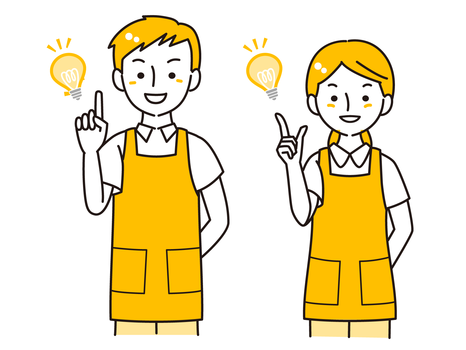 飲食店オーナーがアイデアを出しているイラスト（集客改善の発想シーン）