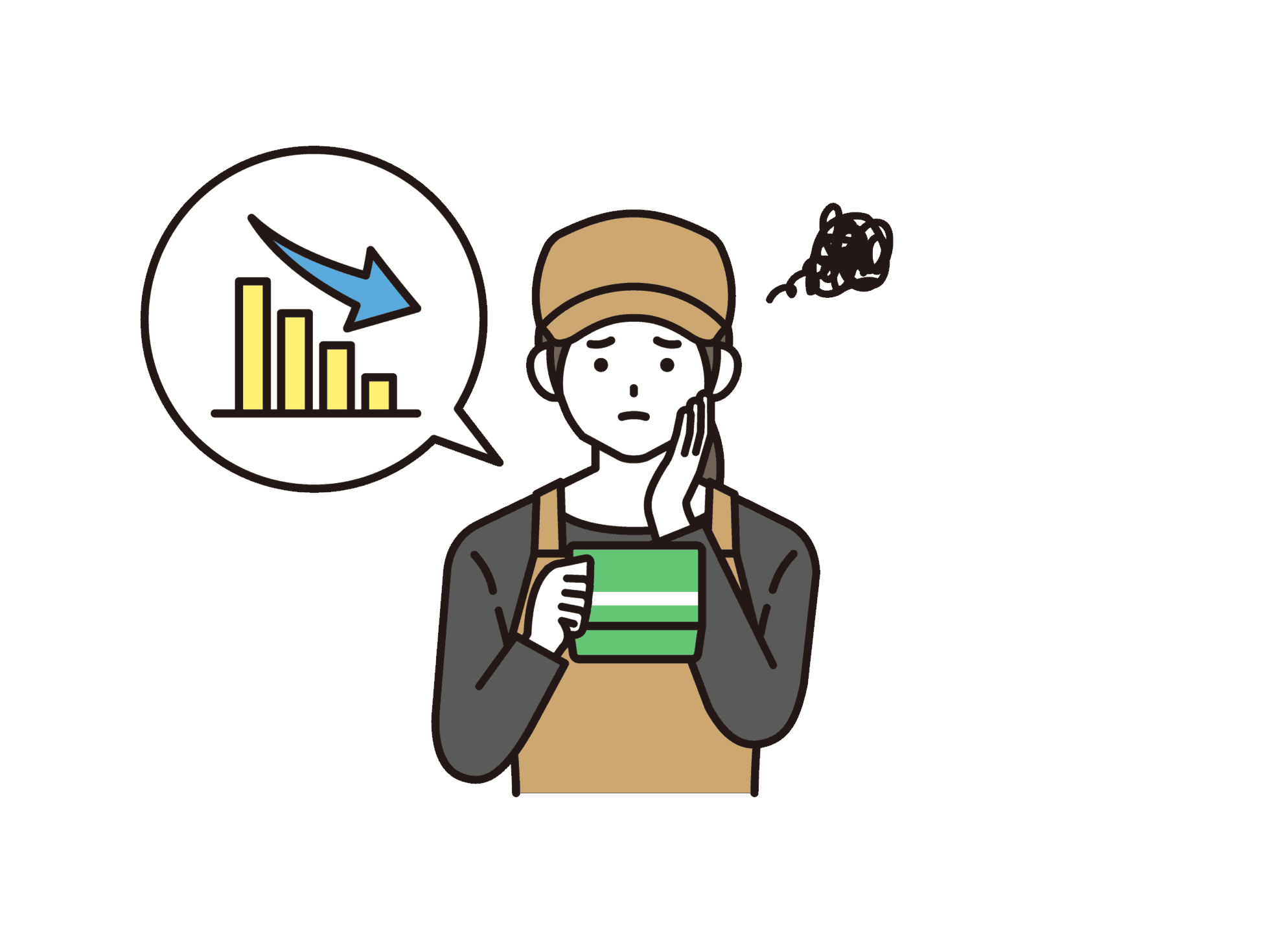 売上減少に悩む飲食店オーナーのイラスト