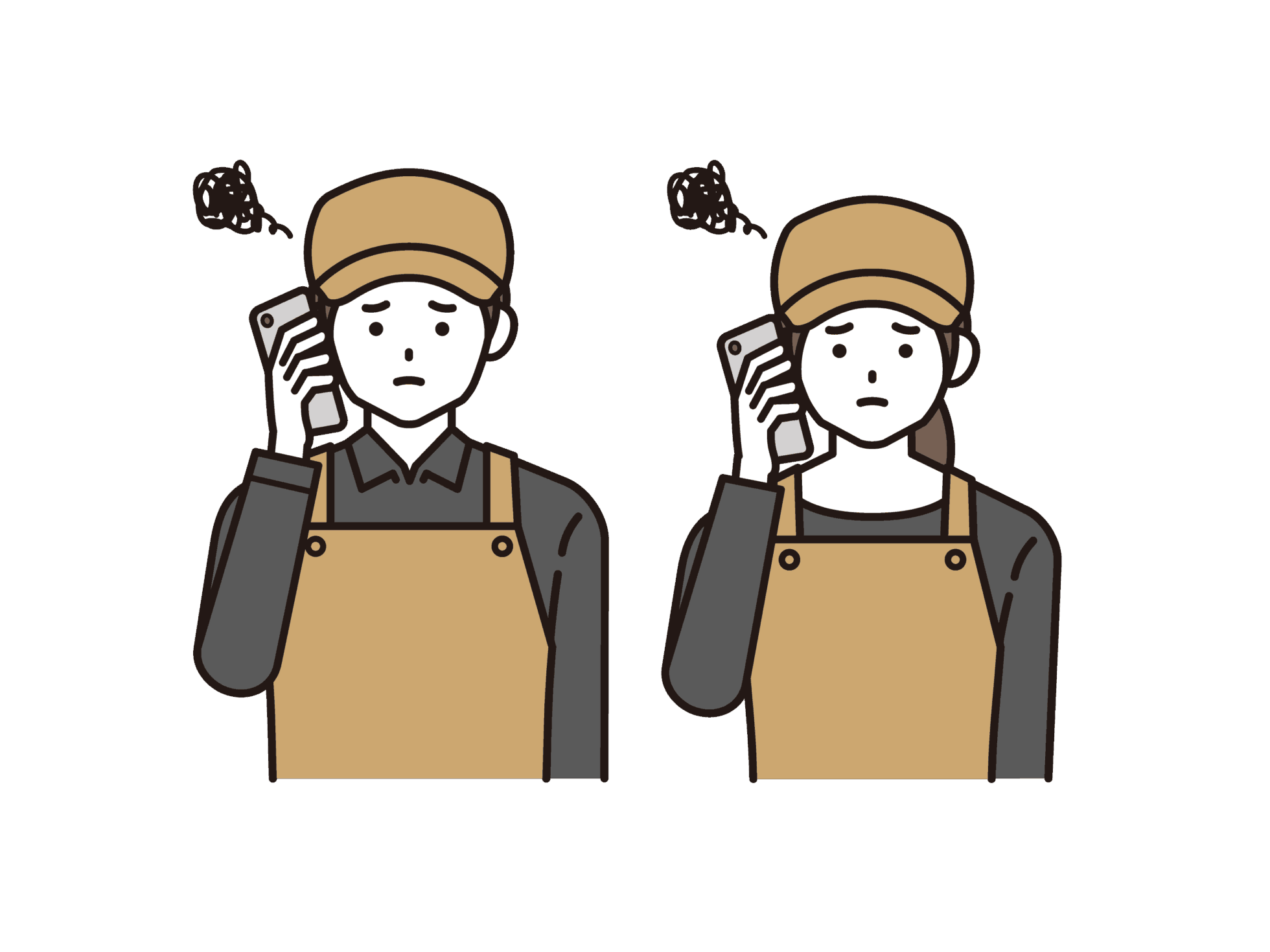電話対応で困っている飲食店スタッフのイラスト